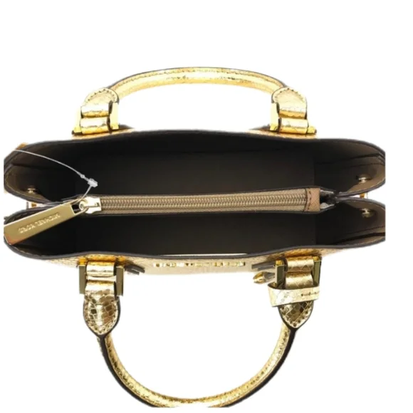 Michael Kors Adele Embossed Leather Gold MD Messenger Crossbody Bag - Picture 4 of 8